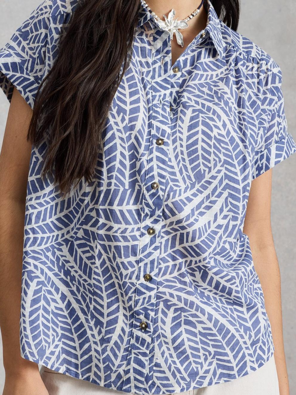 Orla Button Through Shirt in BLUE PR - MODEL DETAIL