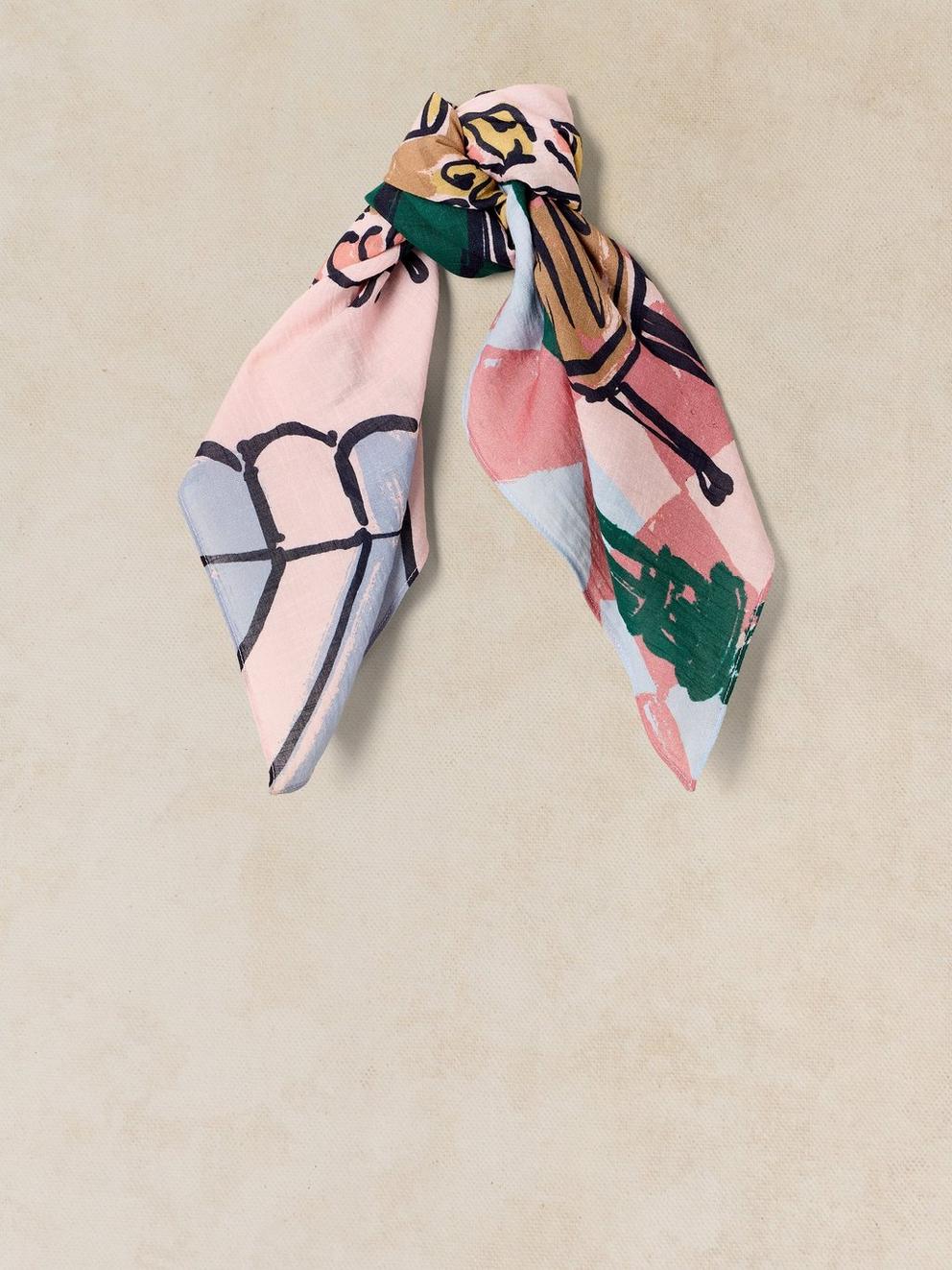 EMILY SQUARE PRINTED SCARF in BLUE MLT - FLAT BACK