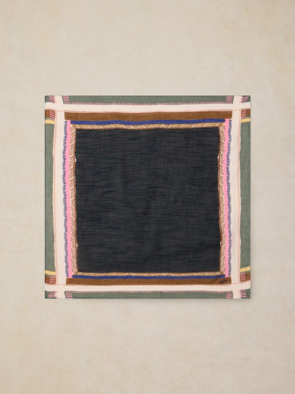 EMILY SQUARE PRINTED SCARF in NAVY PR - FLAT FRONT