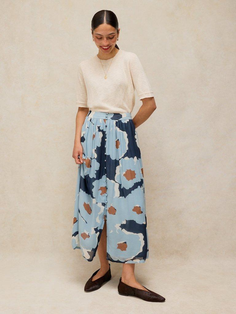 LEELA MAXI SKIRT in BLUE MLT - MODEL FRONT
