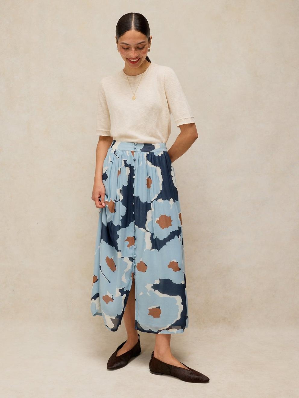 LEELA MAXI SKIRT in BLUE MLT - MODEL FRONT