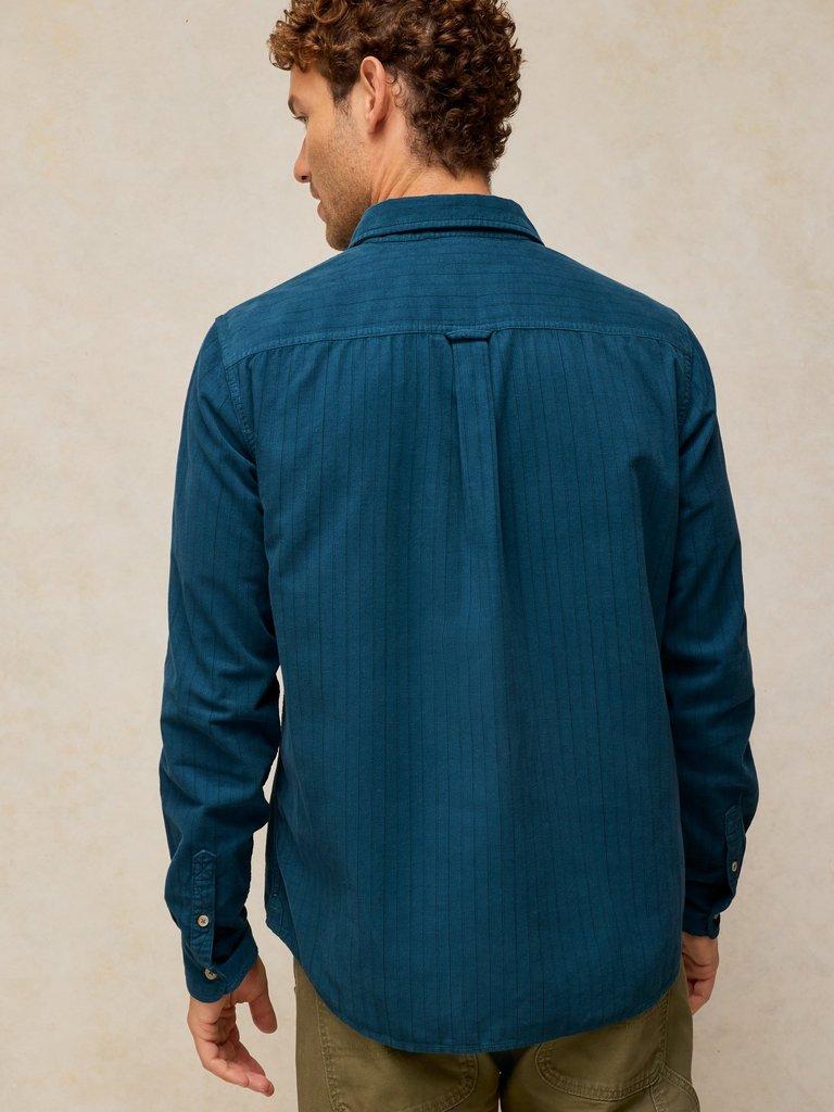 BRUTON CORD SHIRT in DK TEAL - MODEL BACK