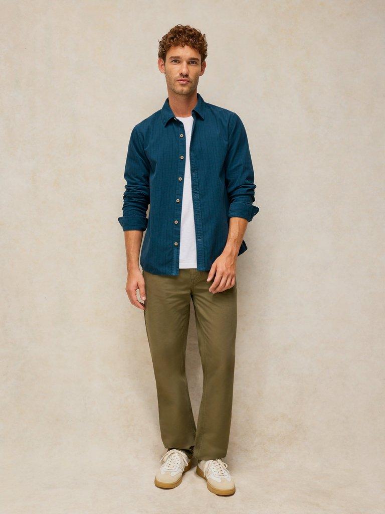 BRUTON CORD SHIRT in DK TEAL - MODEL FRONT