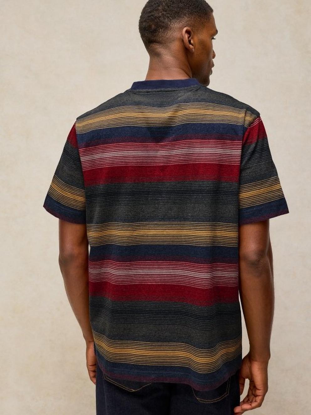 HORSHAM STRIPE TEE in GREY MLT - MODEL BACK