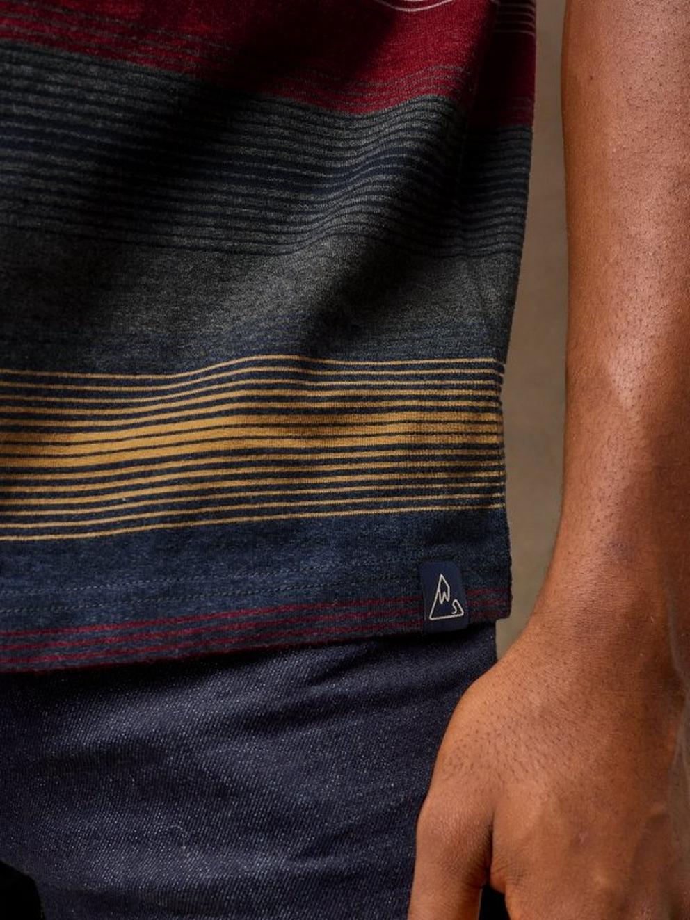 HORSHAM STRIPE TEE in GREY MLT - MODEL DETAIL