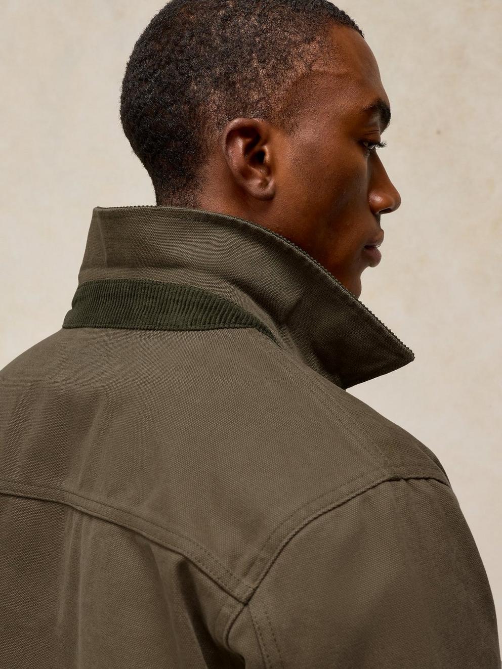 WESTGATE CORD MIX JACKET in KHAKI GRN - FLAT BACK
