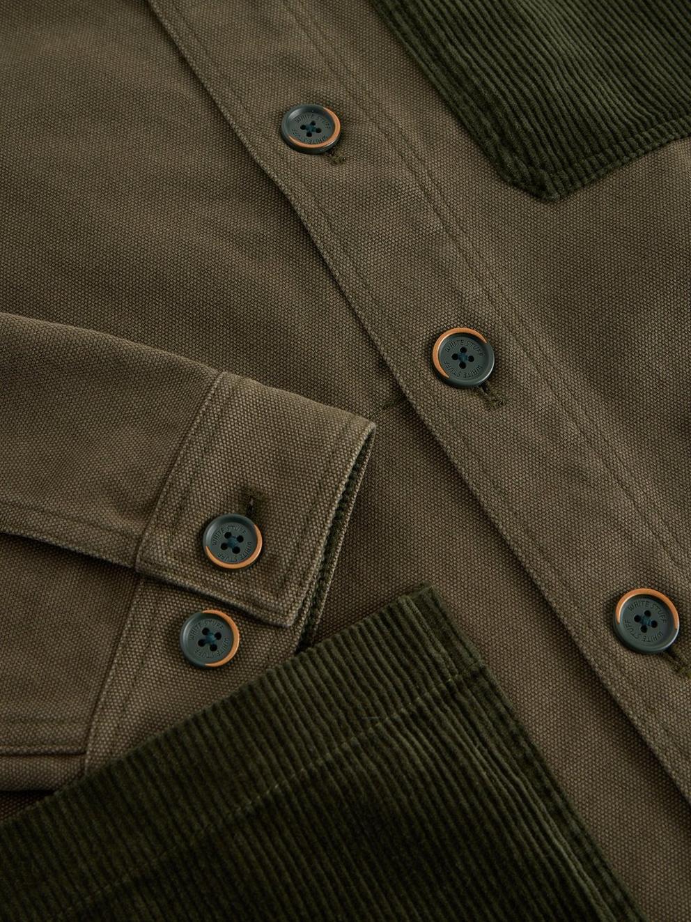 WESTGATE CORD MIX JACKET in KHAKI GRN - FLAT DETAIL