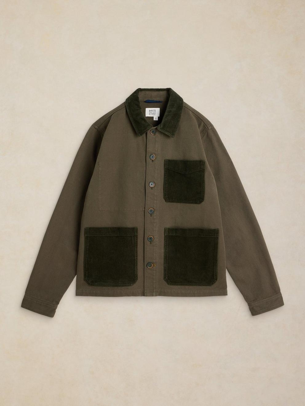 WESTGATE CORD MIX JACKET in KHAKI GRN - FLAT FRONT