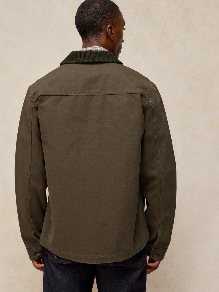 WESTGATE CORD MIX JACKET in KHAKI GRN - MODEL BACK