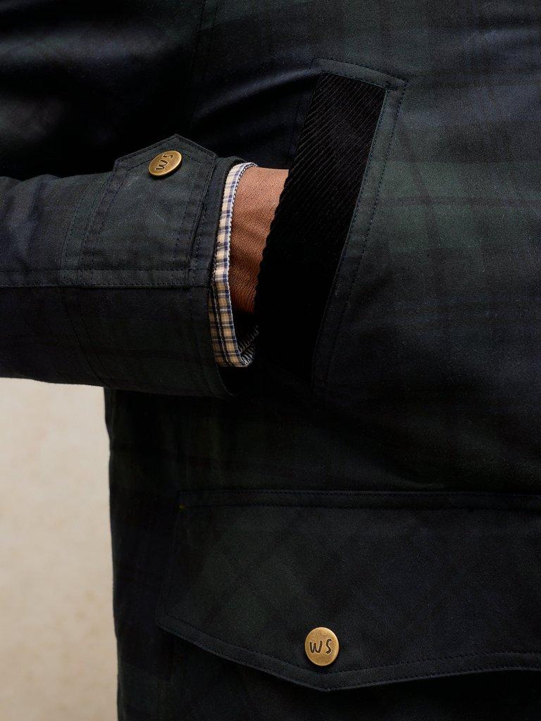 FILEY CHECK WAX JACKET in NAVY MULTI - MODEL DETAIL