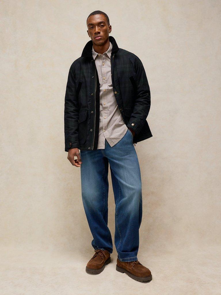 FILEY CHECK WAX JACKET in NAVY MULTI - MODEL FRONT