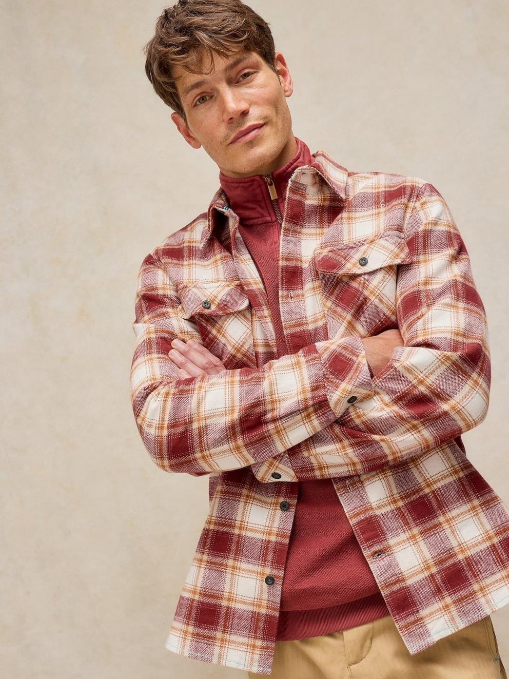 DARWEN CHECK SHIRT in RED MLT - MODEL DETAIL