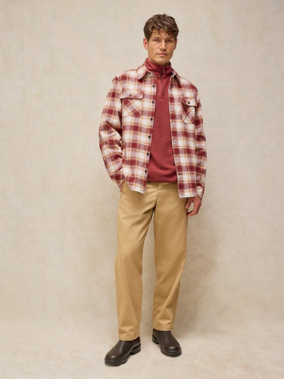 DARWEN CHECK SHIRT in RED MLT - MODEL FRONT