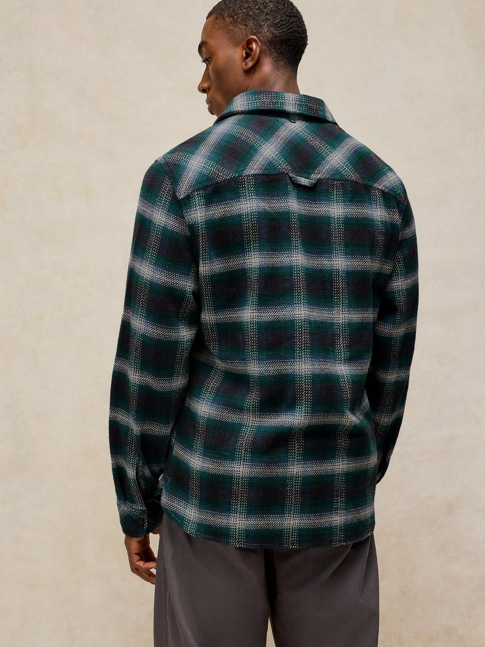 DARWEN CHECK SHIRT in TEAL MLT - MODEL BACK