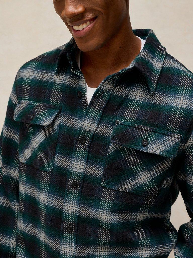 DARWEN CHECK SHIRT in TEAL MLT - MODEL DETAIL