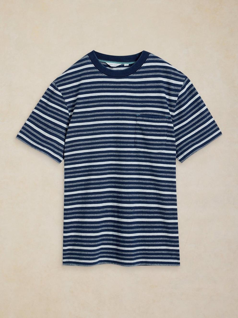 HORSHAM INDIGO STRIPE TEE in BLUE MLT - FLAT FRONT