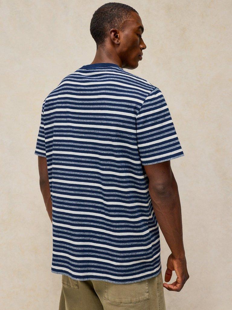 HORSHAM INDIGO STRIPE TEE in BLUE MLT - MODEL BACK
