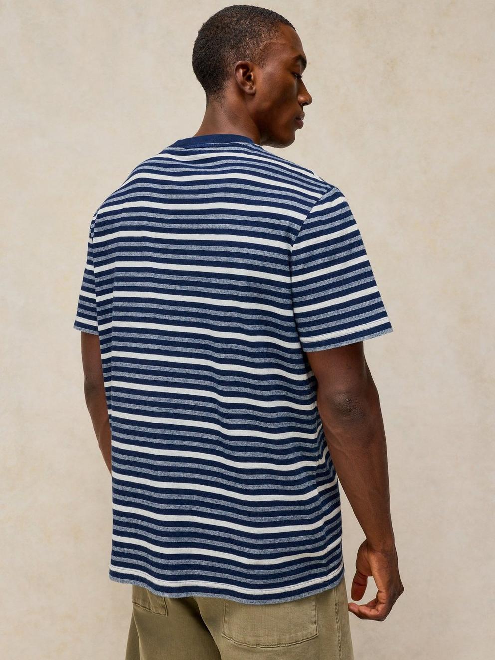 HORSHAM INDIGO STRIPE TEE in BLUE MLT - MODEL BACK