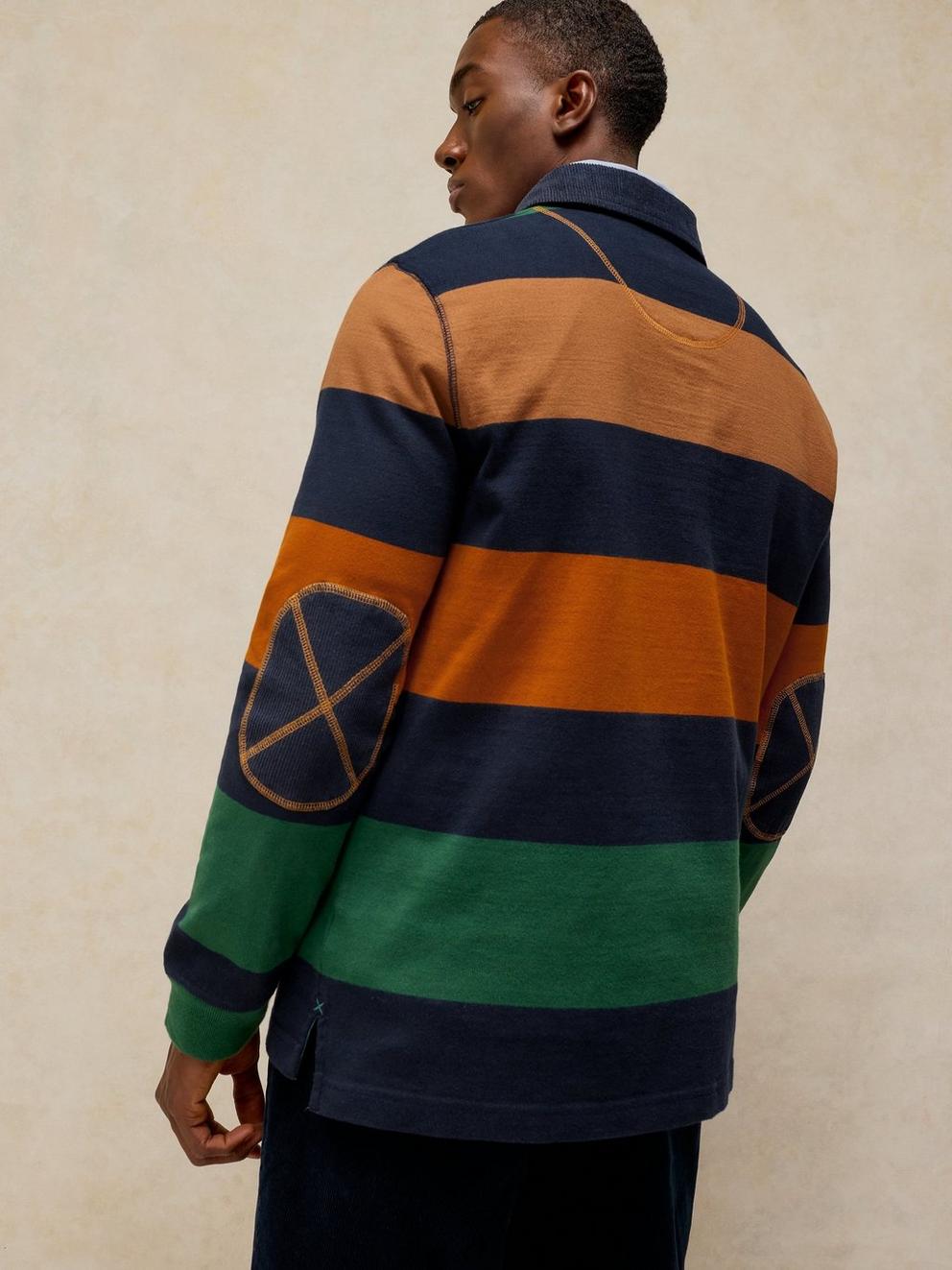 YARMOUTH STRIPE RUGBY TOP in NAVY MULTI - MODEL BACK