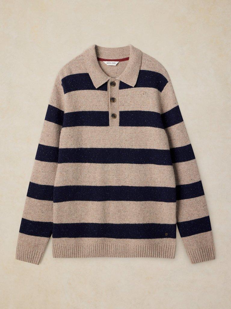 BUCKLEY STRIPED RUGBY JUMPER in NAT MLT - FLAT FRONT