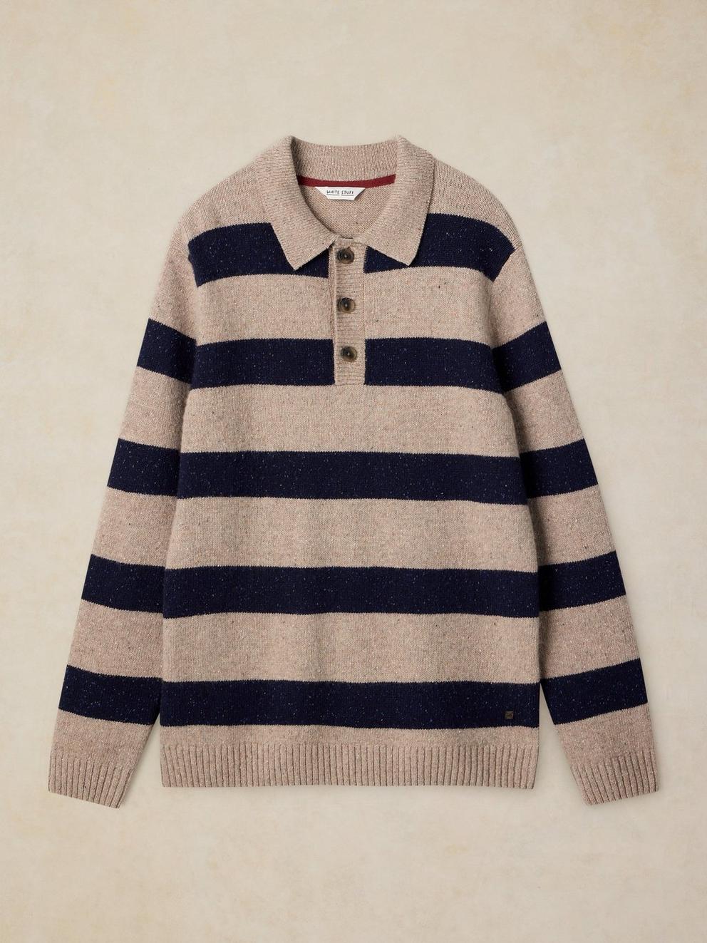 BUCKLEY STRIPED RUGBY JUMPER in NAT MLT - FLAT FRONT