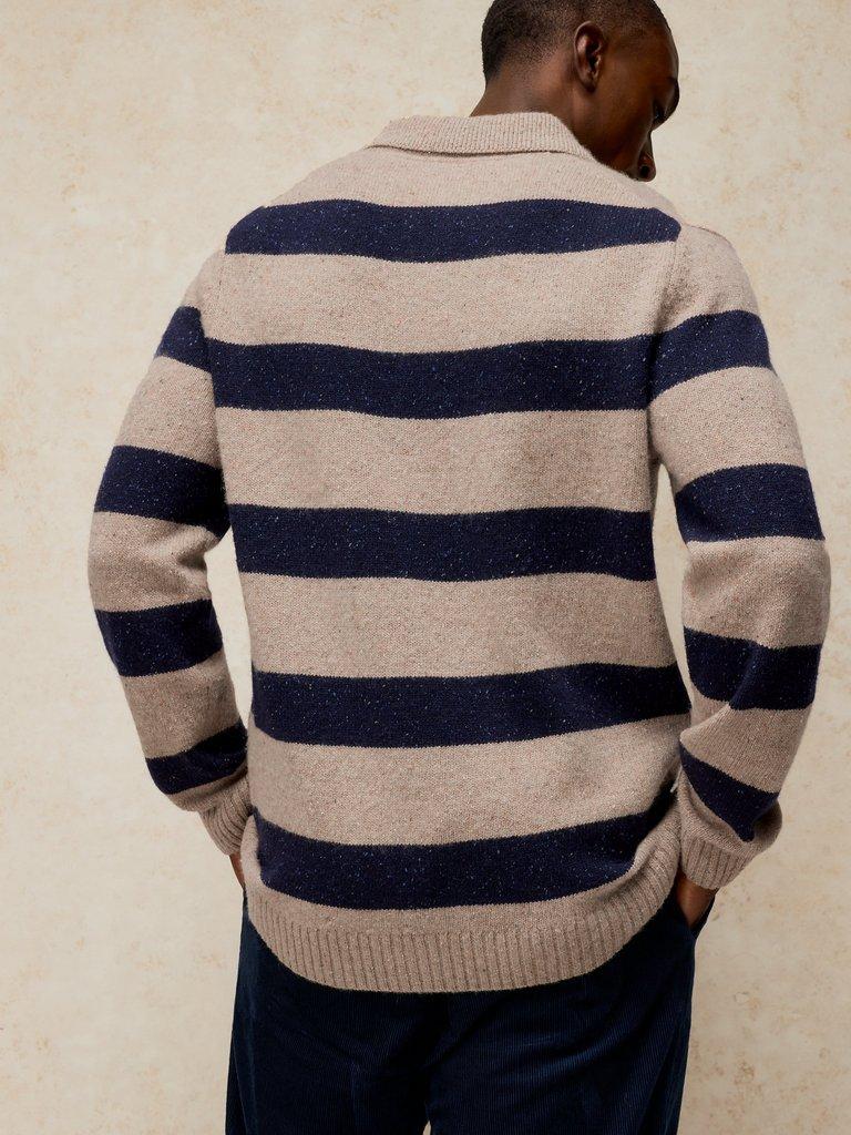 BUCKLEY STRIPED RUGBY JUMPER in NAT MLT - MODEL BACK