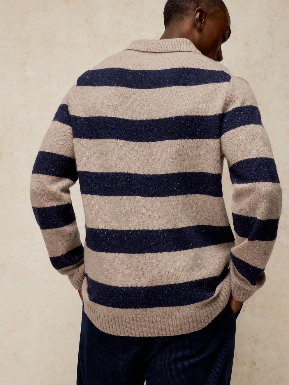 BUCKLEY STRIPED RUGBY JUMPER in NAT MLT - MODEL BACK