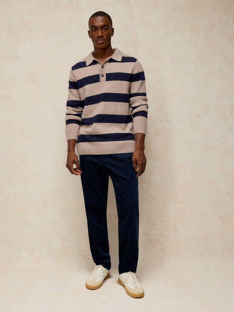 BUCKLEY STRIPED RUGBY JUMPER in NAT MLT - MODEL FRONT