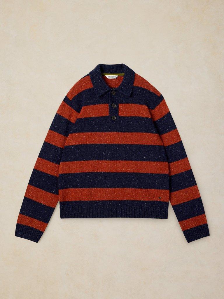 BUCKLEY STRIPED RUGBY JUMPER in NAVY MULTI - FLAT FRONT
