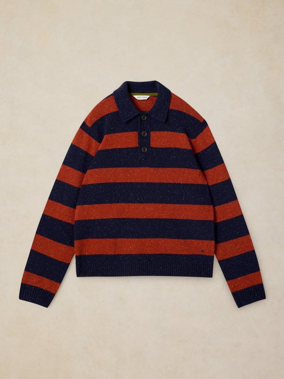 BUCKLEY STRIPED RUGBY JUMPER in NAVY MULTI - FLAT FRONT