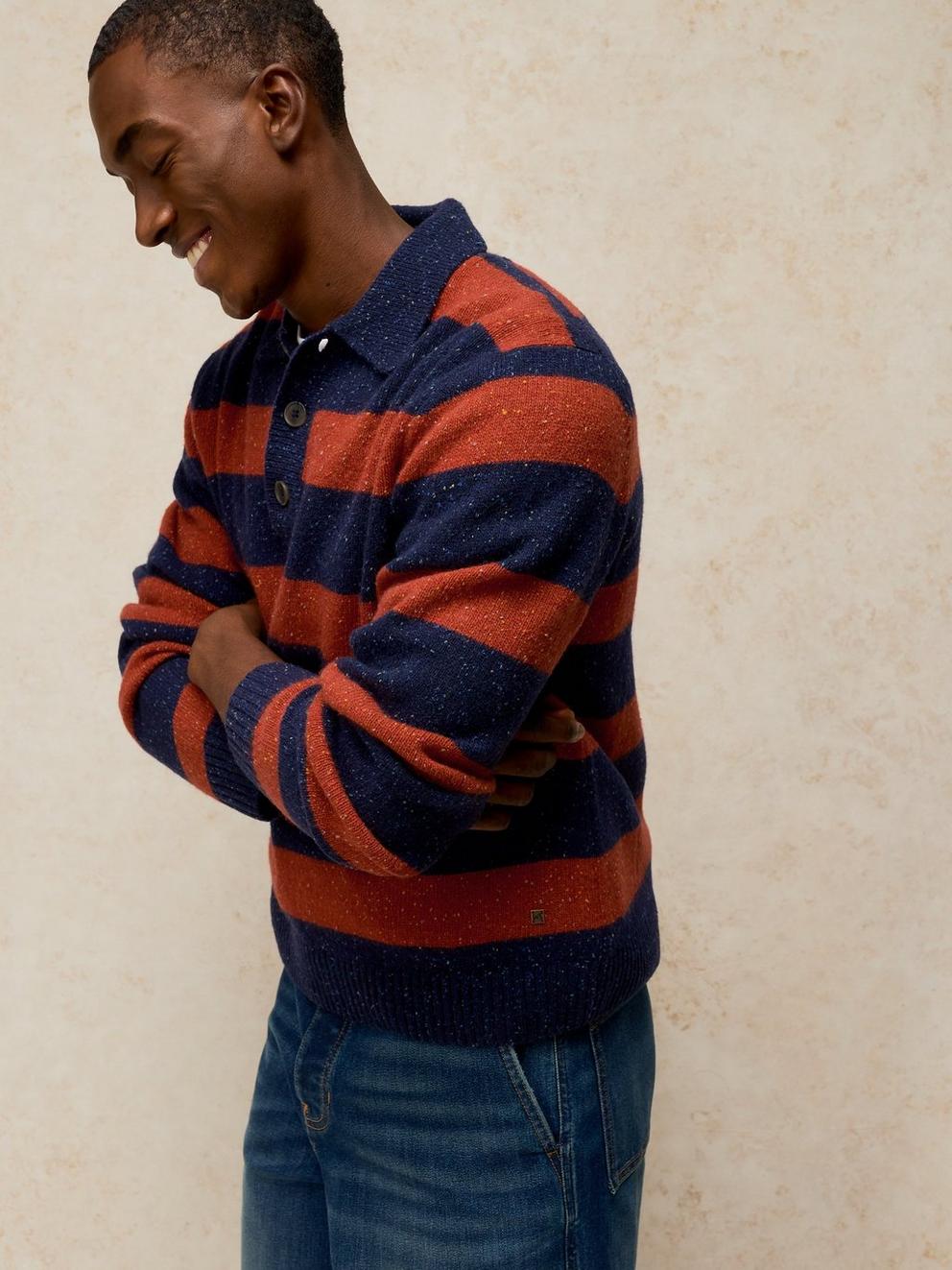 BUCKLEY STRIPED RUGBY JUMPER in NAVY MULTI - LIFESTYLE