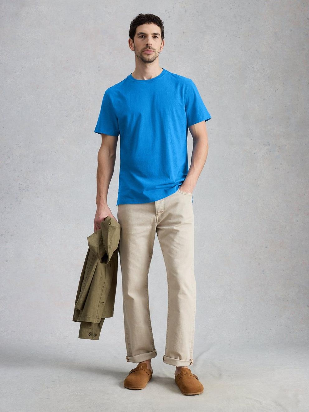 ABERSOCH CREW NECK SHORT SLEEVE TEE in BRT BLUE - MODEL FRONT
