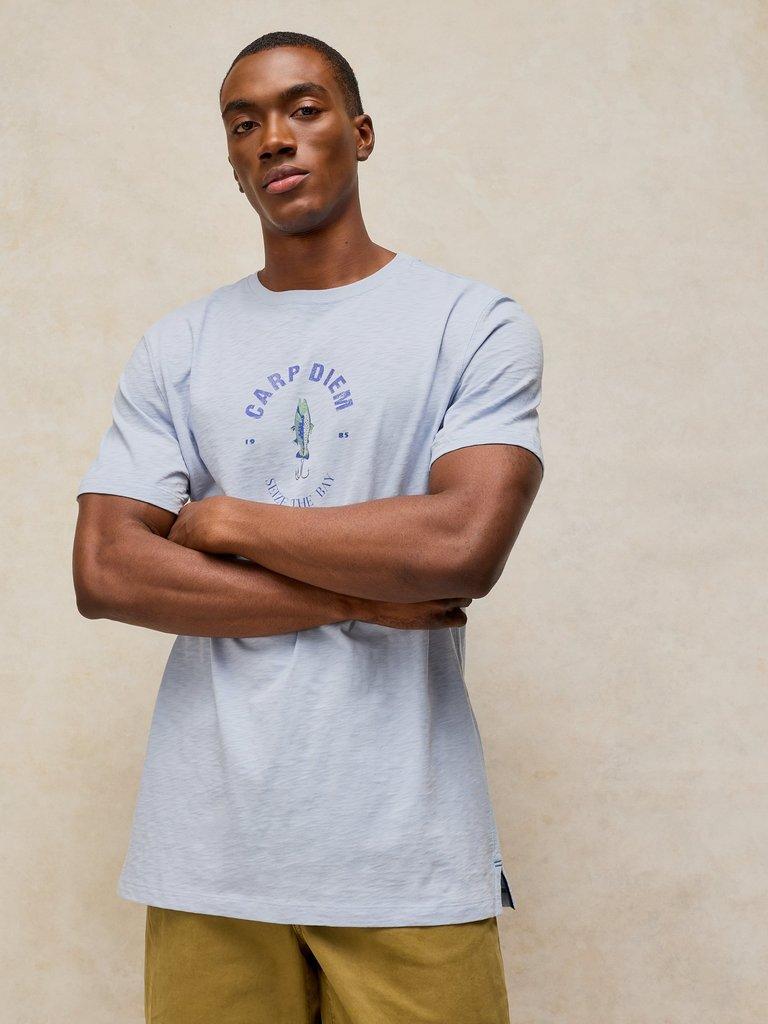 ABERSOCH GRAPHIC TEE in BLUE PR - MODEL FRONT