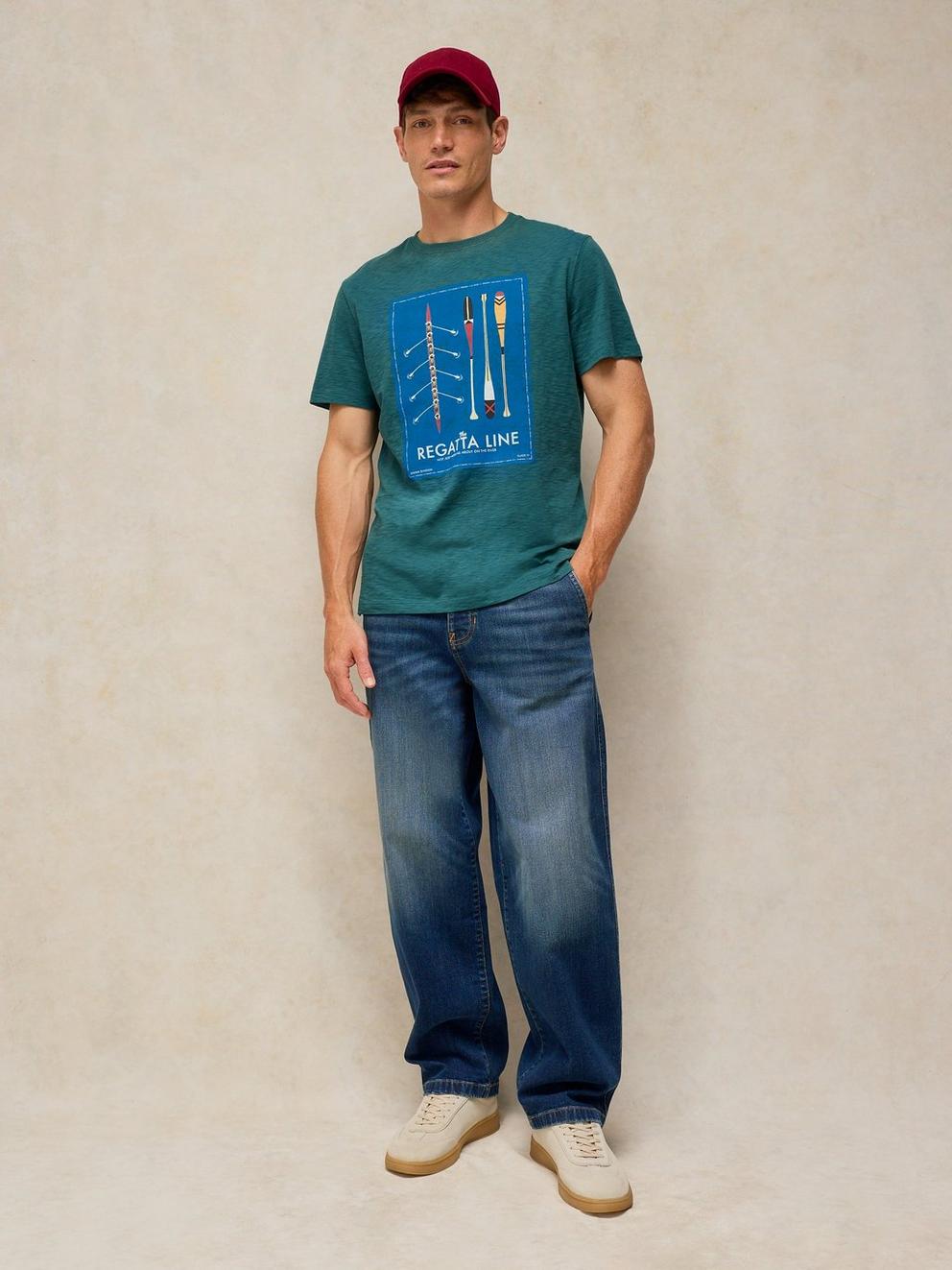 ABERSOCH GRAPHIC TEE in TEAL PR - MODEL FRONT