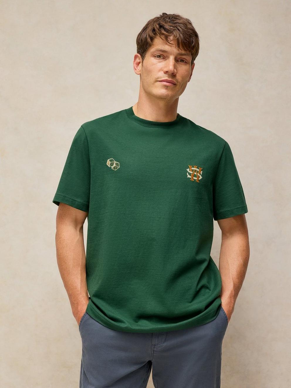 HORSHAM EMBROIDERED TEE in GREEN MLT - MODEL DETAIL