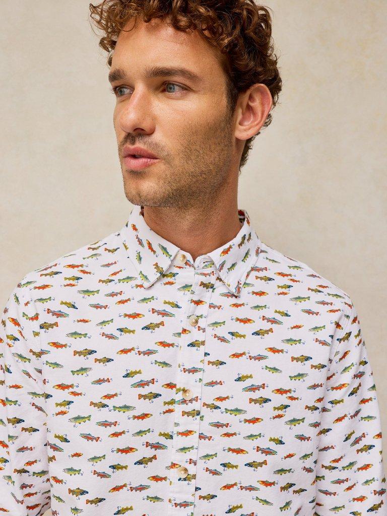 BRUTON OXFORD SHIRT in WHITE MLT - MODEL DETAIL