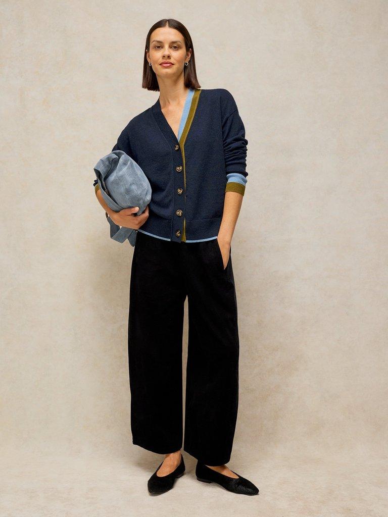 KATIE WOOL VEE NECK CARDIGAN in NAVY MULTI | White Stuff