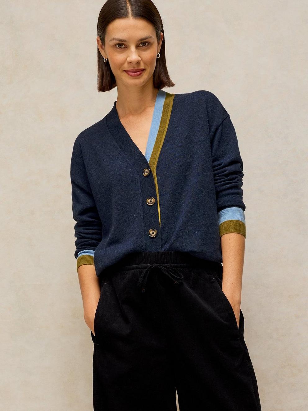 KATIE V NK CARDIGAN in NAVY MULTI | White Stuff