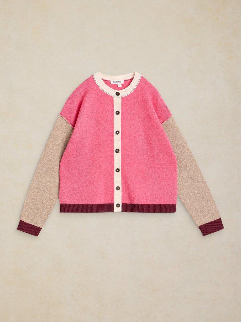 SANSA COLOURBLOCK CARDI in PINK MLT - FLAT FRONT