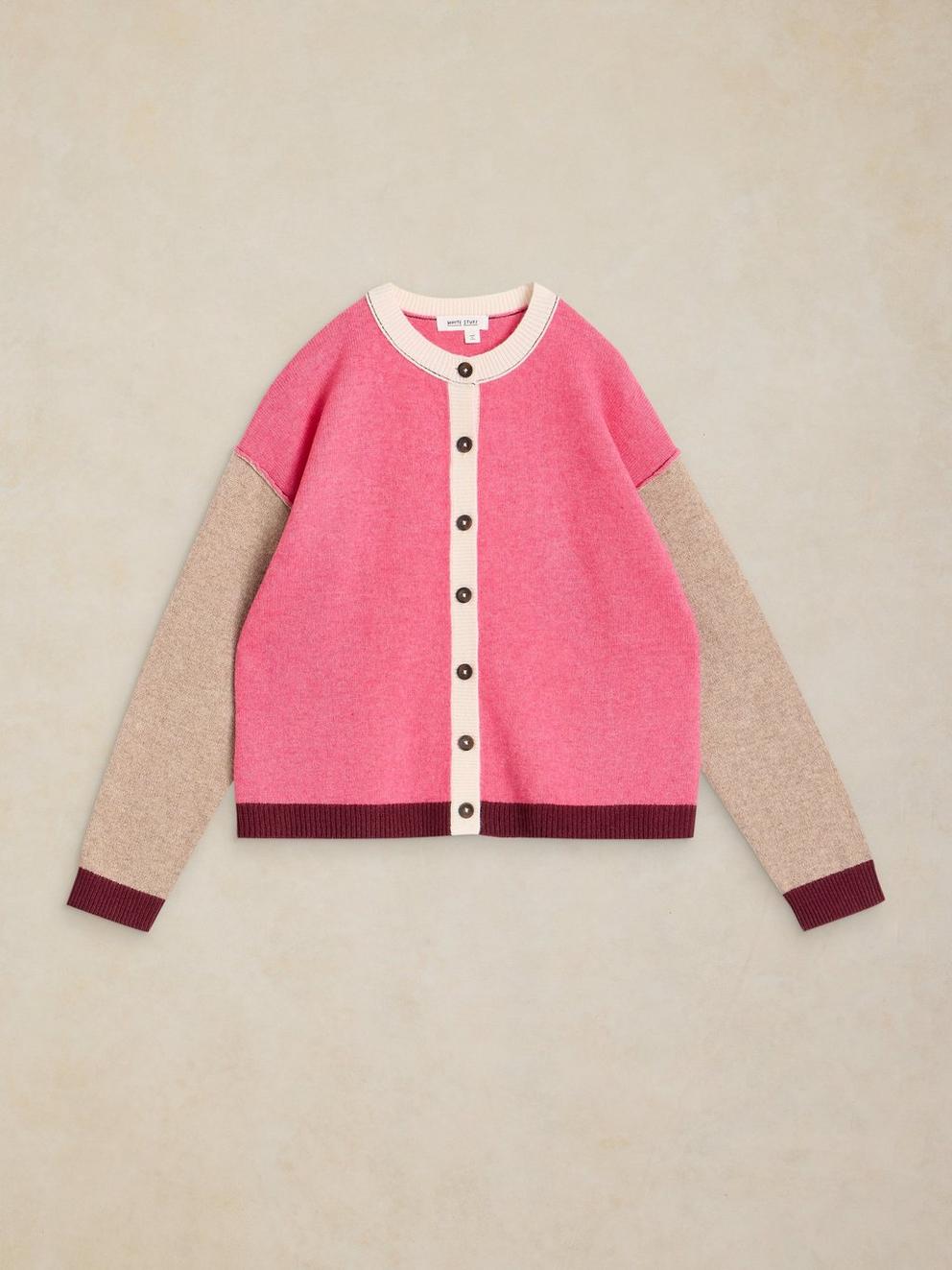 SANSA COLOURBLOCK CARDI in PINK MLT - FLAT FRONT