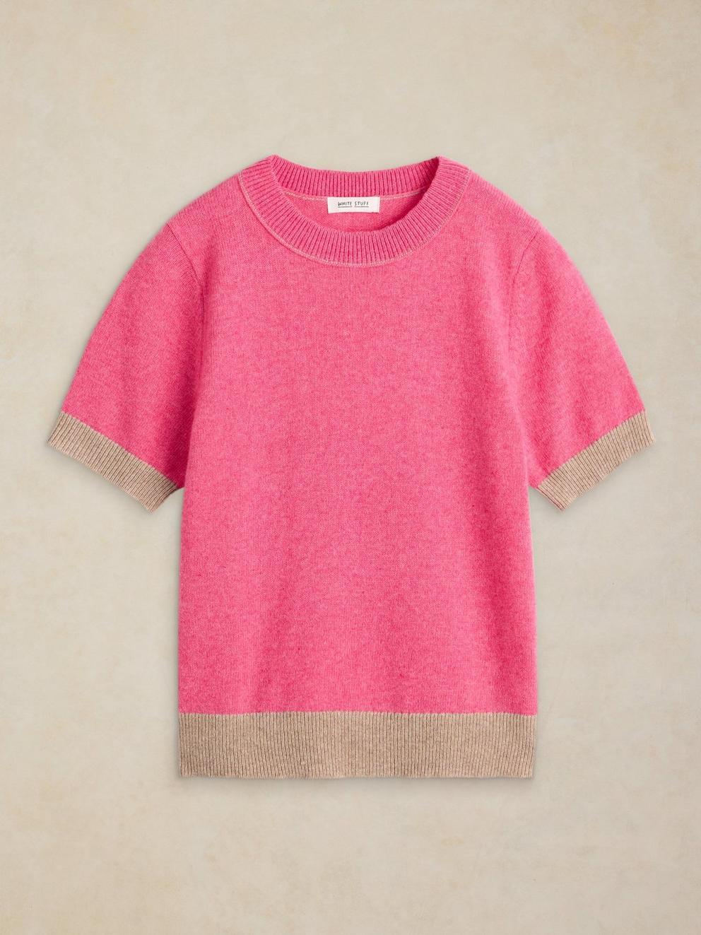 SANSA KNITTED TEE in PINK MLT - FLAT FRONT