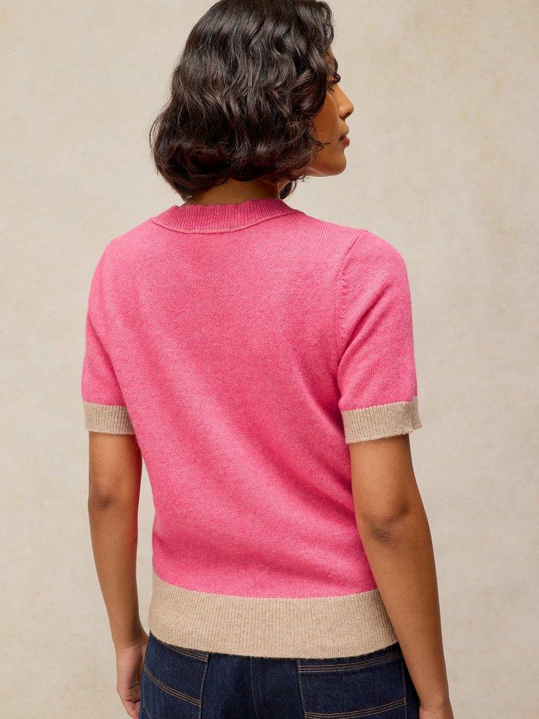 SANSA KNITTED TEE in PINK MLT - MODEL BACK