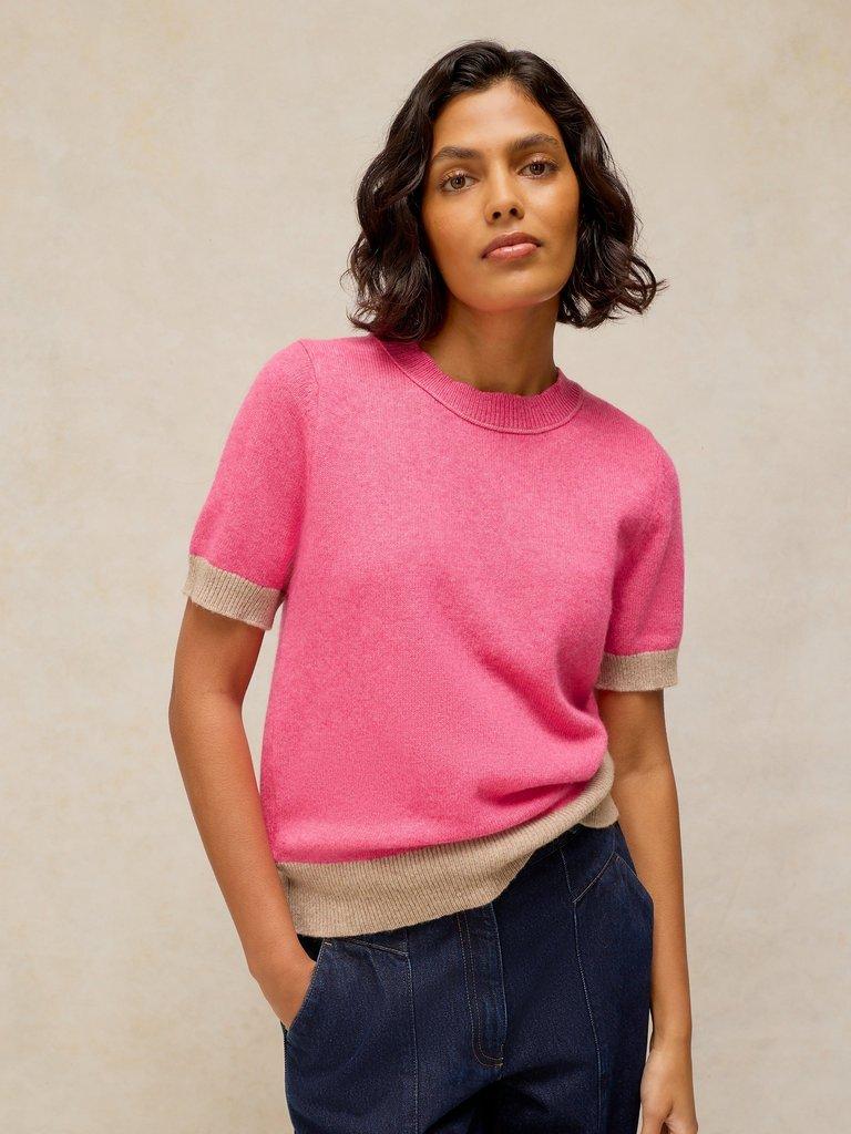 SANSA KNITTED TEE in PINK MLT - MODEL DETAIL