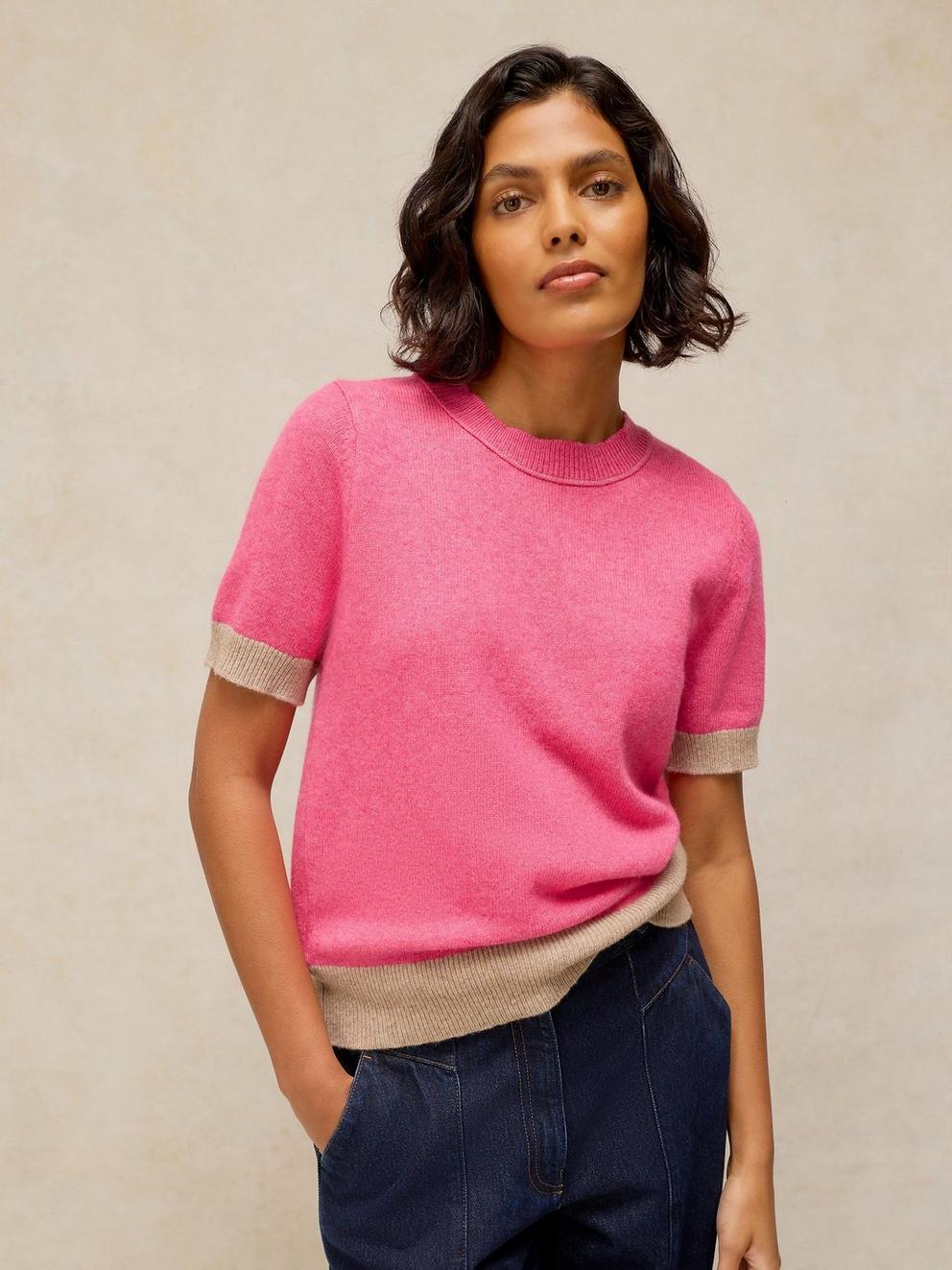 SANSA KNITTED TEE in PINK MLT - MODEL DETAIL