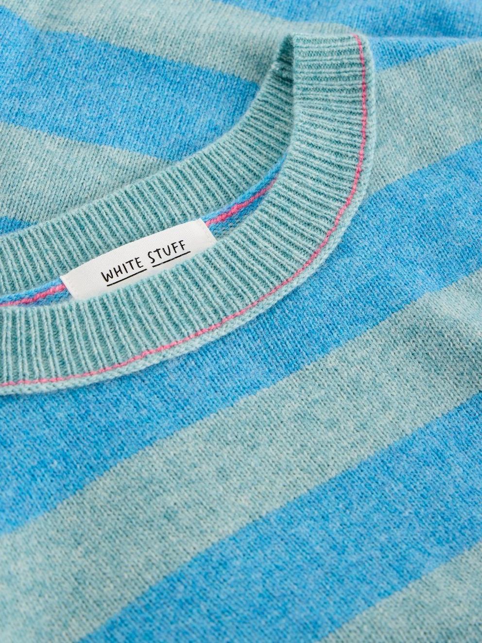 SANSA STRIPE KNITTED TEE in BLUE MLT - FLAT DETAIL