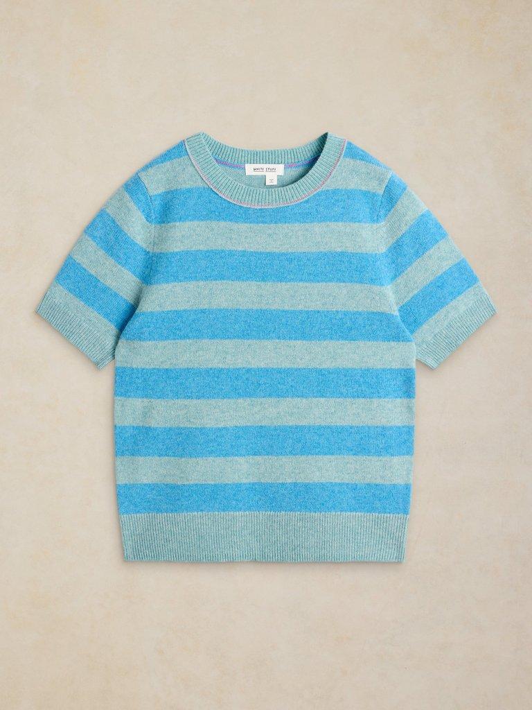 SANSA STRIPE KNITTED TEE in BLUE MLT - FLAT FRONT