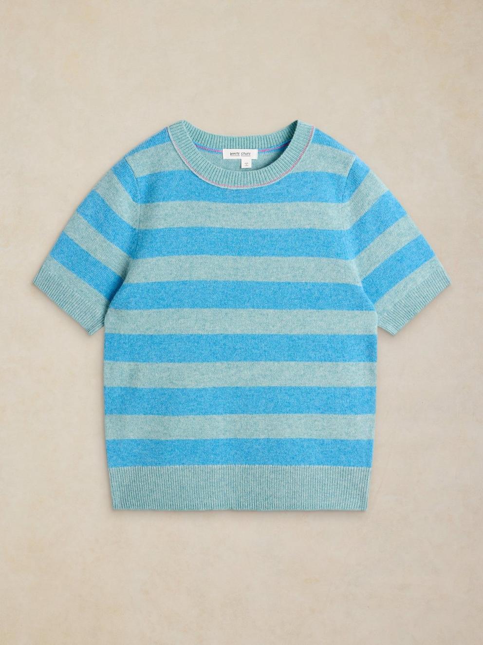 SANSA STRIPE KNITTED TEE in BLUE MLT - FLAT FRONT