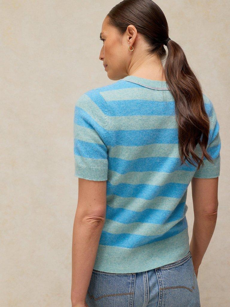 SANSA STRIPE KNITTED TEE in BLUE MLT - MODEL BACK