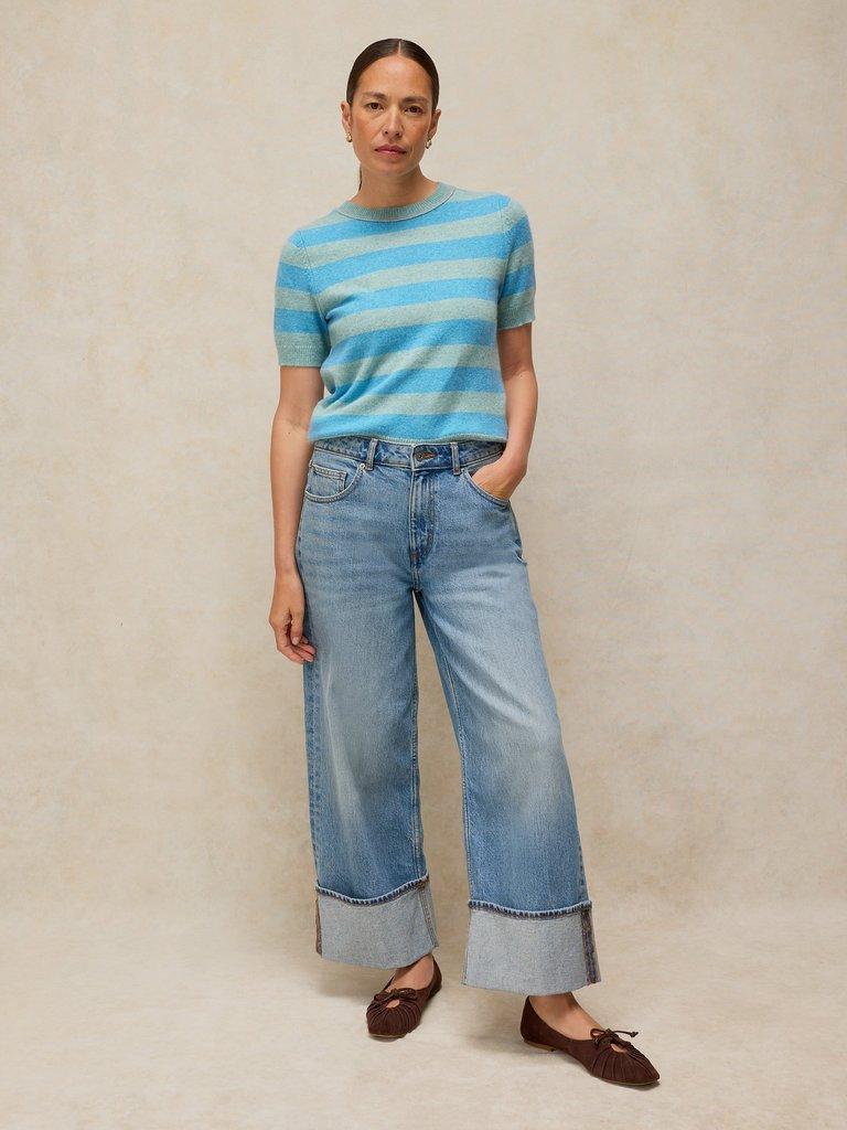 SANSA STRIPE KNITTED TEE in BLUE MLT - MODEL FRONT