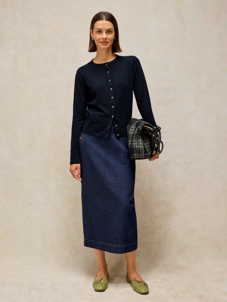 LOIS CARDI in DARK NAVY - MODEL FRONT